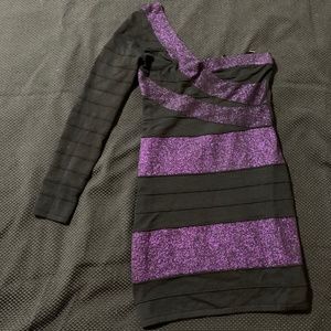 Sparkly Purple and Black One Shoulder Dress